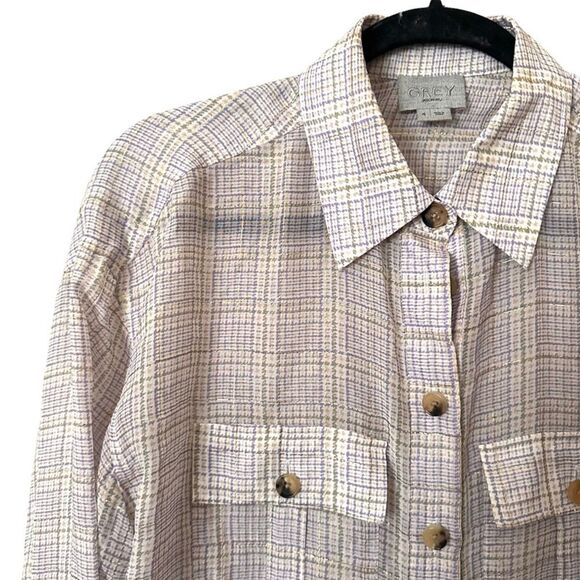 GREY JASON WU Metallic Patterned Button Down Blouse‎ Sz 4 - Picture 2 of 4